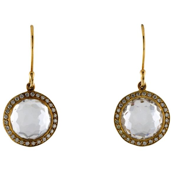 IPPOLITA 18K YELLOW GOLD 750 DIAMOND & QUARTZ SMALL DROP EARRINGS - Picture 1 of 8